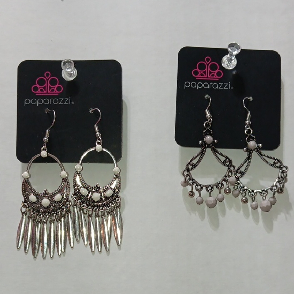 Paparazzi Silver and Cream Chandelier Earrings